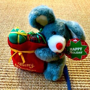 Christmas Mouse holding sack of presents stuffed animal toy